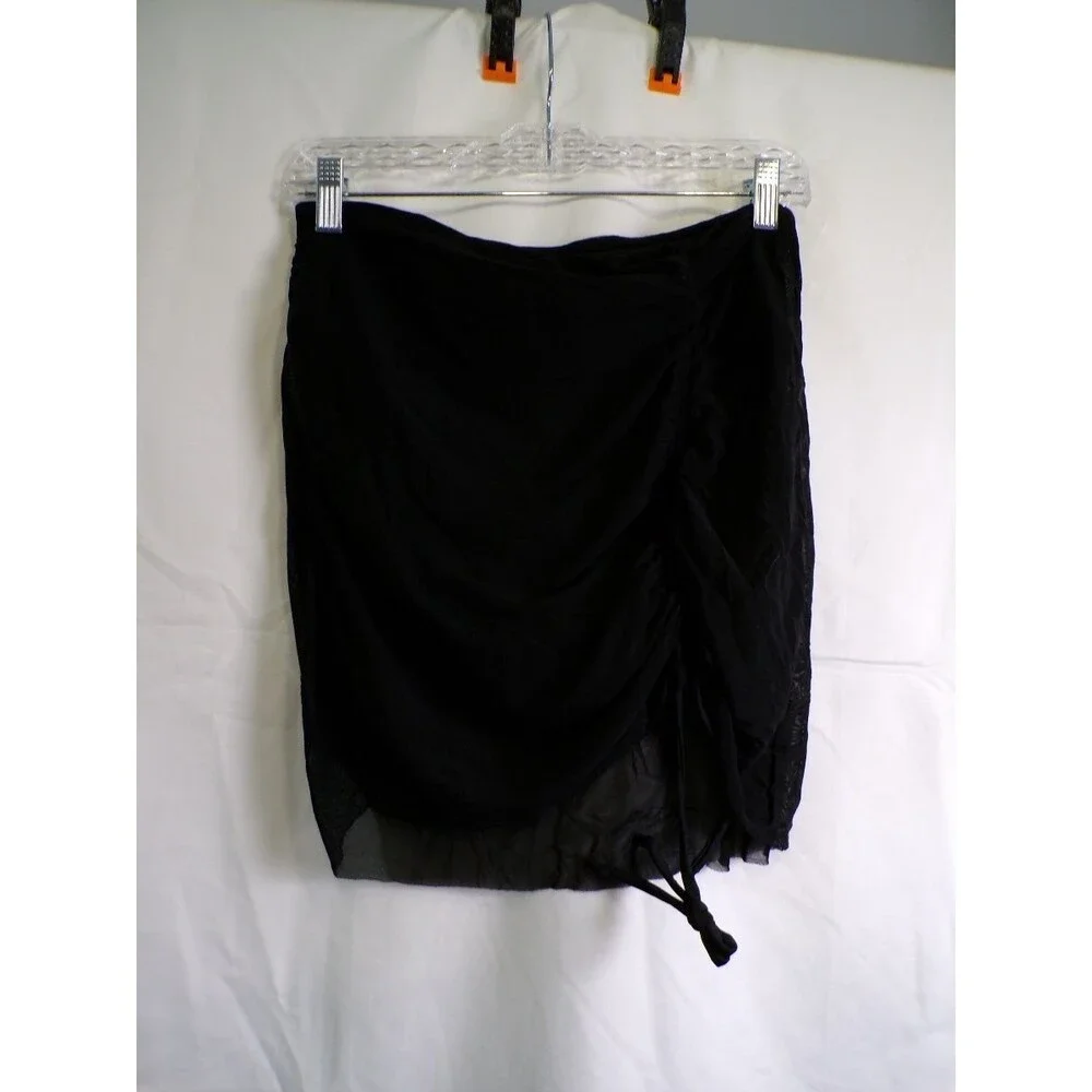 B Ruched Swim Skirt Large Black 82% Nylon 18% Spandex